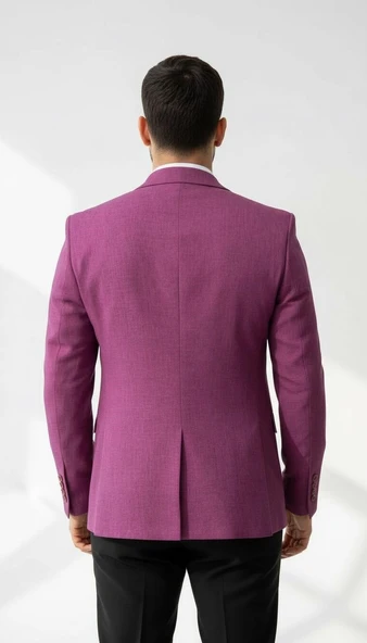 Plus Scorpion Mor Erkek Slim Fit Tek Düğmeli Blazer Ceket – Astarli, Şık ve Modern Kesim - Resim 2