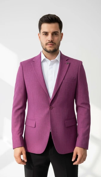 Plus Scorpion Mor Erkek Slim Fit Tek Düğmeli Blazer Ceket – Astarli, Şık ve Modern Kesim ürün görseli