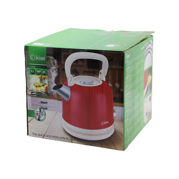 KİWİ KK-3340R KIRMIZI NOSTALJİ DEMLİK MODELÇELİK KETTLE SU ISITICI 2.2LT 1800W PASLANMAZ ÇELİK GÖVDE- GİZLİ RESİZTANS (5314)