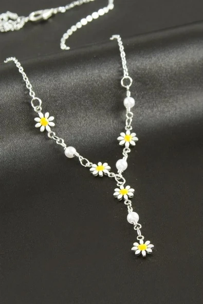 Papatya Mineli İnci Y Kolye