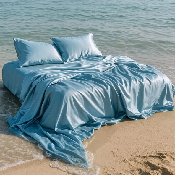 Antibakteriyel Terletmeyen İpek Saten Yastık Kılıfı 2'li 50x70 Mavi ürün görseli 1