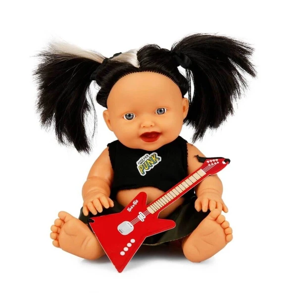 Punkçı Bebek Figürü 25 cm - Siyah Saçlı ürün görseli