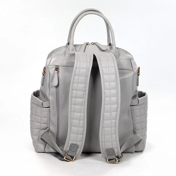 M&Y Kitty Deri Anne Bebek Bakım Sırt Çantası 7271 Gri - Resim 4