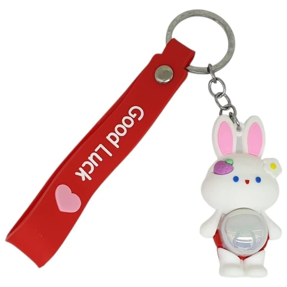 Figürlü ve Işıklı Silikon Anahtarlık -  Tavşan - Kırmızı ürün görseli 1