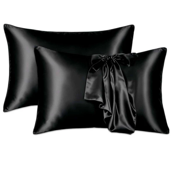 Antibakteriyel Terletmeyen İpek Saten Yastık Kılıfı 2'li 50x70 Siyah - Resim 6