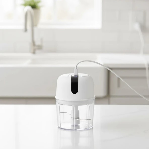 BUFFER® 280ml Şarjlı Taşınabilir,Pratik,Kolay Temizlenebilen Hızlı Sessiz Kablosuz USB ile Şarj Olabilen Mini Mutfak Doğrayıcısı - Resim 5
