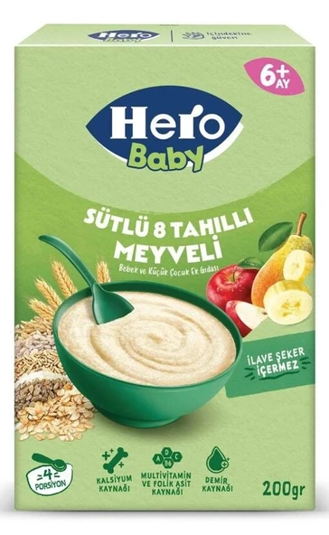 Hero Baby Sütlü 8 Tahıllı Meyveli Kaşık Mama 200 Gr ürün görseli