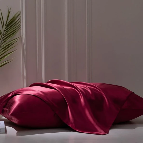 Antibakteriyel Terletmeyen İpek Saten Yastık Kılıfı 2'li 50x70 Bordo ürün görseli 1