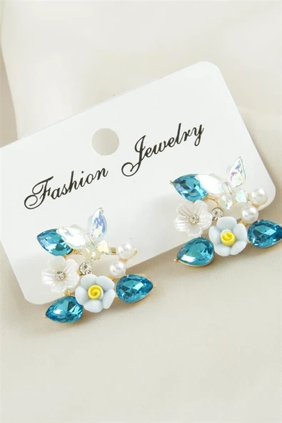 Çiçek Mineli Taşlı Küpe