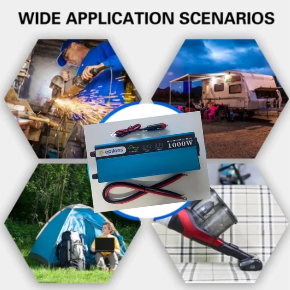 Epilons 12v 1000w Tam Sinus İnverter (220v Çevirici) - Taşınabilir Güç Kaynağı - Resim 2