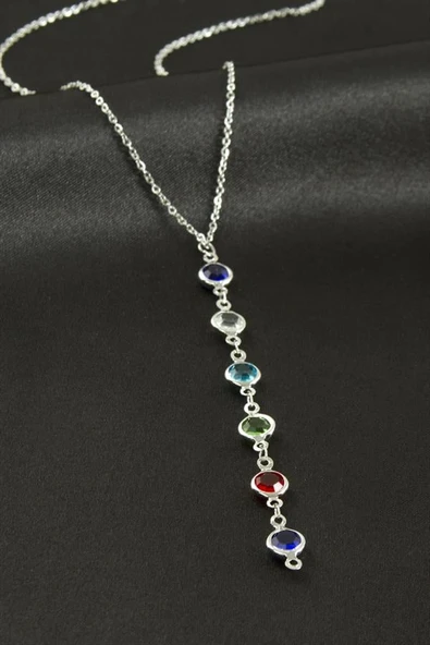 Kristal Taşlı Çelik Kolye