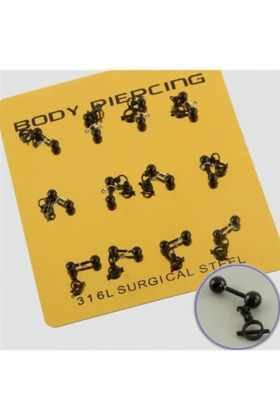 Siyah Renkli Sallantılı Çelik Piercing 1 Adet