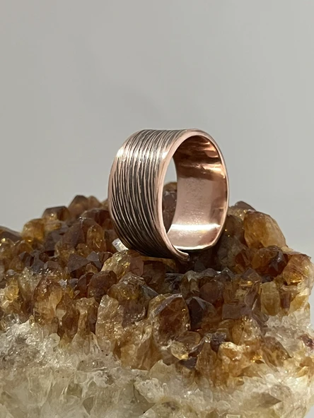 Melisa MoonCo, Saf Bakır Yüzük, Suyolu Eskitme Desenli,