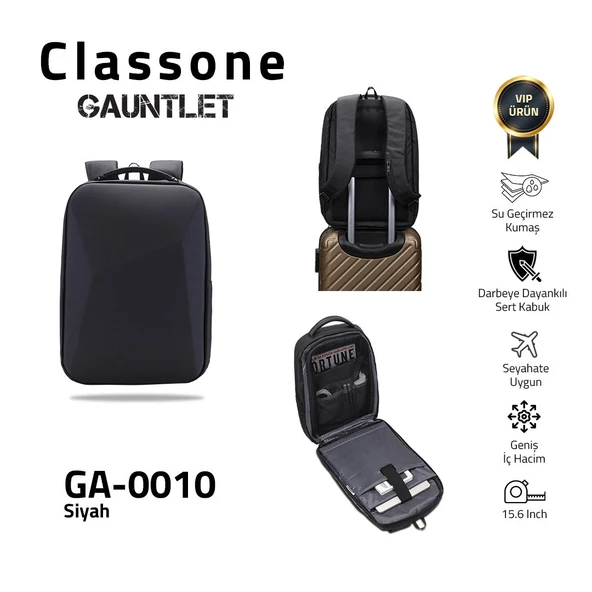 Classone GA-0010 Guntlet V1 Sert Kabuk Serisi 15.6 inch Uyumlu WTX Pro Su Geçirmez Kumaş Laptop Çantası  Siyah - Resim 9