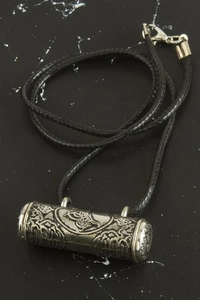 Boru Cevşen Deri Kordonlu Kolye