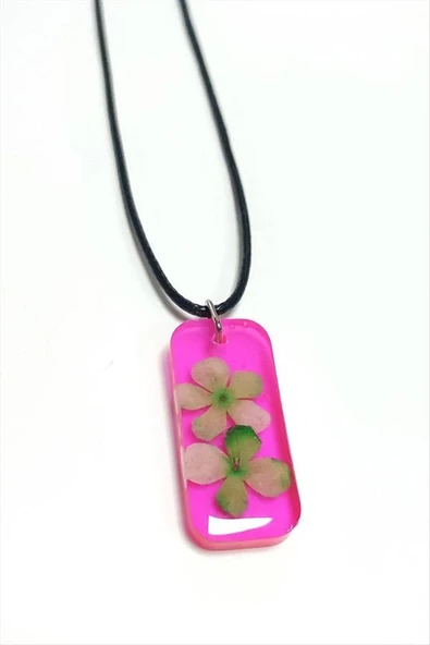 Kartopu Çiçeği Dikdörtgen Epoksi Kolye - 2