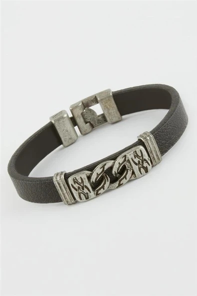 Zincir Desenli Suni Deri Bileklik