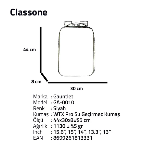 Classone GA-0010 Guntlet V1 Sert Kabuk Serisi 15.6 inch Uyumlu WTX Pro Su Geçirmez Kumaş Laptop Çantası  Siyah - Resim 8