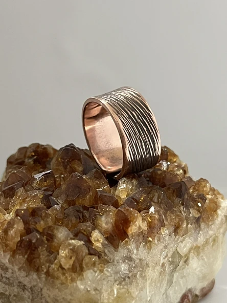 Melisa MoonCo, Saf Bakır Yüzük, Suyolu Eskitme Desenli, - 2