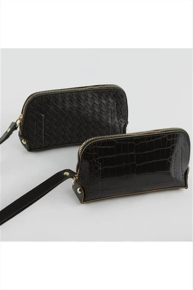 Karışık Desenli Siyah Dikdörtgen Deri Cüzdan