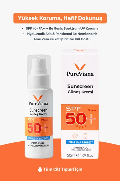PureViana Güneş Kremi Spf 50+ Pa++++ 50ML - Yüksek Koruma, Nemlendirici, Leke Karşıtı, Cilt Tonu Eşitleyici - Yeni Nesil Filtreli - Resim 3
