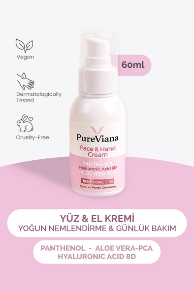 PureViana Yüz & El Kremi 60ML - Hyaluronik Asit 8d + Aloe Vera + Cica + Shea - Nemlendirici, Bariyer Onarıcı ürün görseli