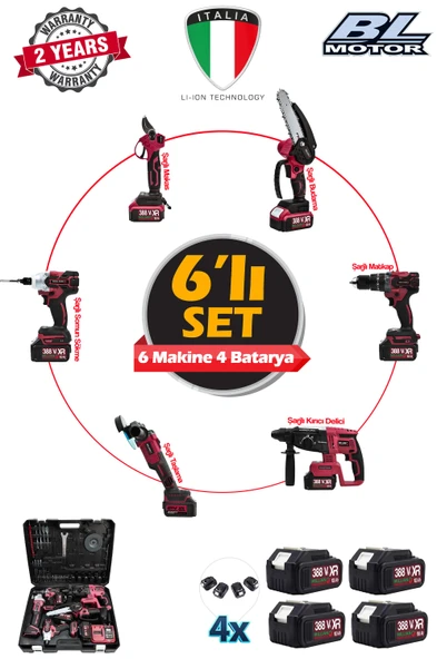 Stilmax 388VF 10AH 6'lı Set Kırıcı Delici Matkap Taşlama Somun Sökme Dal Budama Makas Akülü - Resim 3