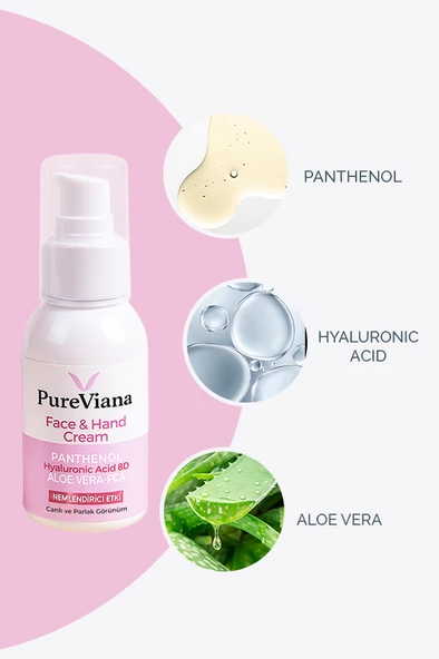 PureViana Yüz & El Kremi 60ML - Hyaluronik Asit 8d + Aloe Vera + Cica + Shea - Nemlendirici, Bariyer Onarıcı - Resim 3