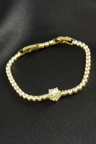 Kalp Zirkon Taşlı Çelik Bileklik