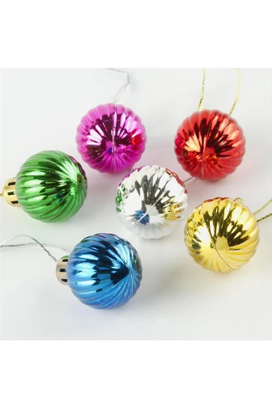 12'li Çizgili Küçük Boy Cici Top Yılbaşı Ağaç Süsü - 2