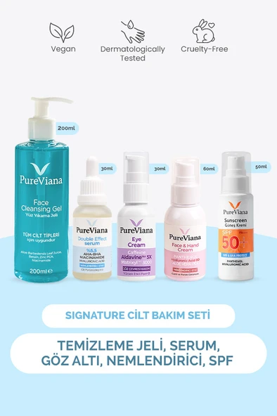 PureViana Signature Cilt Bakım Seti - 5’li - Temizleme, Serum, Göz Altı, Nem, Spf ürün görseli