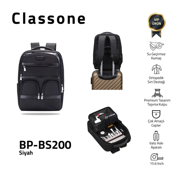 Classone BP-BS200 Business Vıp B2 -Serisi 15.6 Inch Uyumlu Wtx Pro Su Geçirmez Kumaş Laptop Sırt Çantası -Siyah - Resim 10