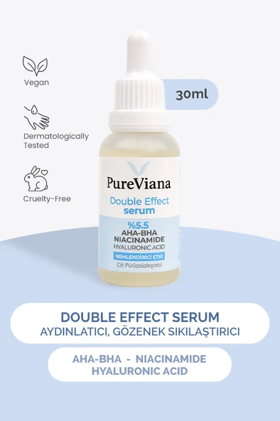 PureViana Double Effect Serum 30ML - AHA-BHA + Niacinamide + Hyaluronik Asit - Aydınlatıcı, Gözenek Sıkılaştırıcı, Ton Eşitleyici ürün görseli