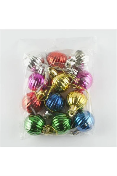 12'li Çizgili Küçük Boy Cici Top Yılbaşı Ağaç Süsü