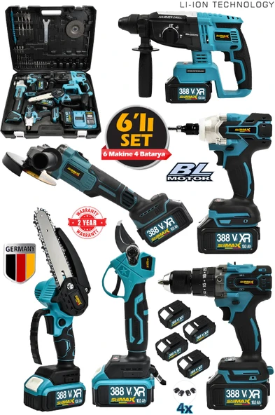 Stilmax 388VF 10AH 6'lı Set Kırıcı Delici Matkap Taşlama Somun Sökme Dal Budama Makas Akülü - Resim 2