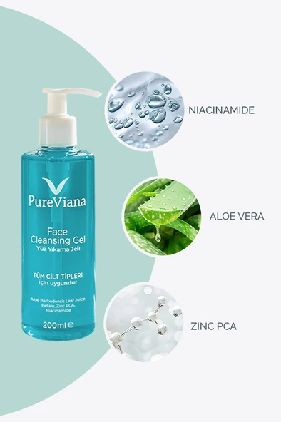 PureViana Yüz Temizleme Jeli 200ML - Aloe Vera + Niacinamide + Bha - Siyah Nokta & Akne Karşıtı, Gözenek Temizleyici - Resim 2