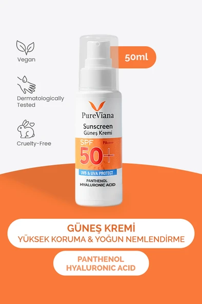 PureViana Güneş Kremi Spf 50+ Pa++++ 50ML - Yüksek Koruma, Nemlendirici, Leke Karşıtı, Cilt Tonu Eşitleyici - Yeni Nesil Filtreli ürün görseli