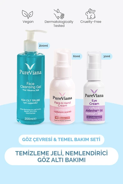 PureViana Göz Çevresi & Temel Bakım Seti - 3’lü - Göz Altı, Temizleme, Nemlendirici ürün görseli