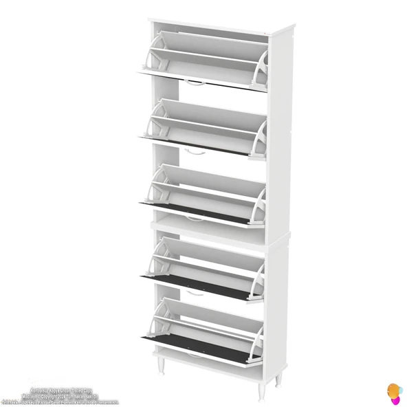Modilayn VARBİ UMAY' 2 Li Antre Hol 72x 205x 26 cm’ lik 5 Düşer Kapak 10 Göz Raflı Ayakkabılık - Resim 9