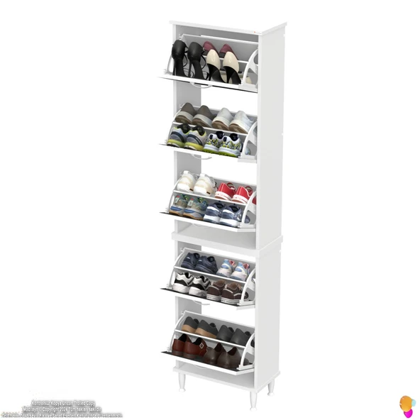 Modilayn VARBİ UMAY' 2 Li Kapı Önü 52x205x26 cm’ lik 5 Düşer Kapak 10 Göz Bölme Ayakkabılık - Resim 5