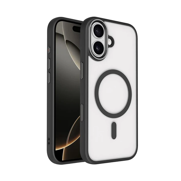 Zore Apple iPhone 17 ile Uyumlu Kılıf Wireless Şarj Özellikli Krom M-safe Silikon Kapak Siyah ürün görseli