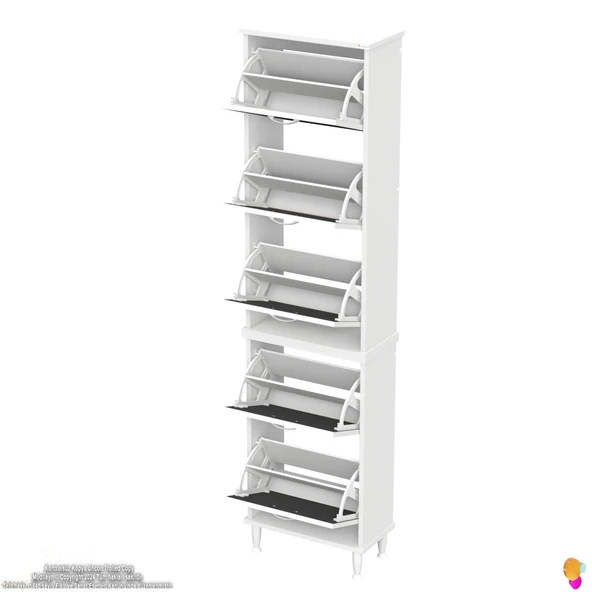Modilayn VARBİ UMAY' 2 Li Kapı Önü 52x205x26 cm’ lik 5 Düşer Kapak 10 Göz Bölme Ayakkabılık - Resim 7