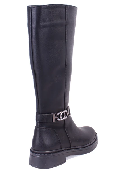 Dagoster DZA07-1275107 Siyah Fermuarlı Düz Topuklu  Kadın Çizme - Resim 4