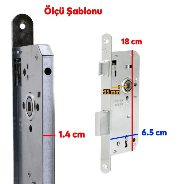 Gömme Kilit Anahtarlı Gövde Kilidi PVC Ahşap WC Banyo İç Oda Kapı Silindirsiz Barelsiz 35 mm - Resim 3