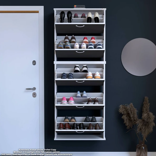Modilayn VARBİ UMAY' 2 Li Asma Antre 72x193x26 cm’ lik 5 Düşer Kapak 10 Göz Bölme Ayakkabılık - Resim 4