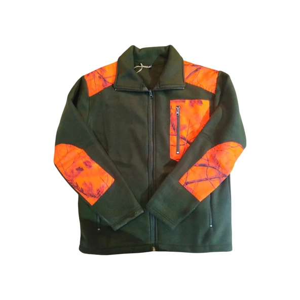 Haki Yeşil Turuncu Kalın Polar Avcı Ceket ürün görseli 1