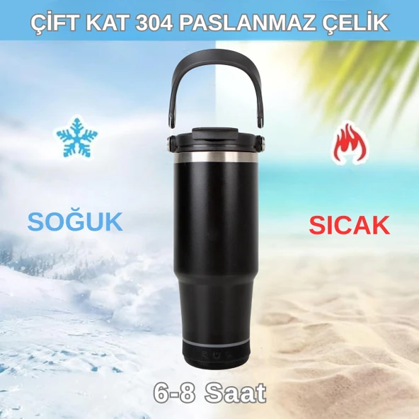 Bluetooth Hoparlörlü Paslanmaz Çelik Termos Bardak 600 ml -Pipetli ,Çift Kullanımlı Kapak - Resim 10