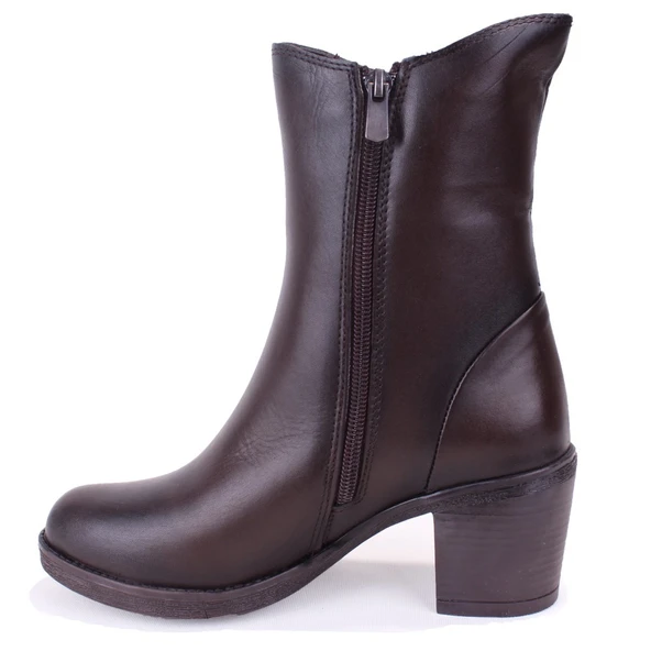 Dagoster DZA07-1314700 Kahve Klasik Topuk Fermuarlı Deri Kadın Bot - Resim 3