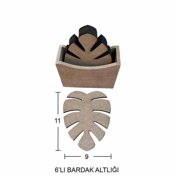 Ahşap Yaprak Bardak Altlığı 11x9cm L386 ürün görseli