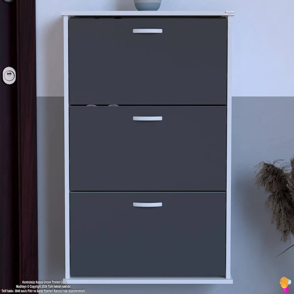 Modilayn VARBİ Asma Antre 72x 115x26 cm’lik 3 Düşer Kapak 6 Göz Bölmeli Ayakkabılık - Resim 4